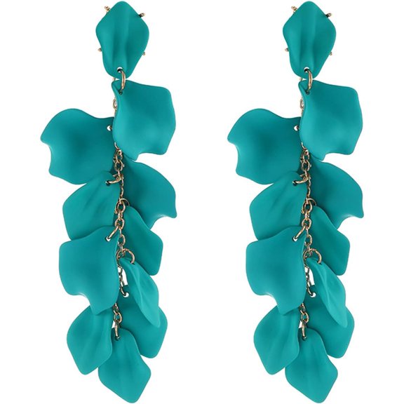 Acrylic Matte Rose Flower Petal Long Drop Dangle Earring Bohemian Resin Floral Tassel Statement Hanging Earring for Women Exaggerated Party Jewelry Gift