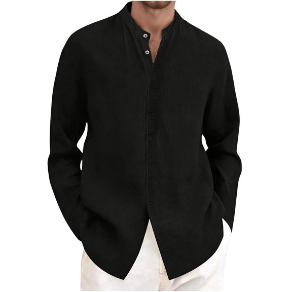 CONZONE Mens Cotton Linen Shirts Long Sleeve Buttons Down Shirts for Men Trendy Solid Color Lapel Soft Lightweight Summer Tops