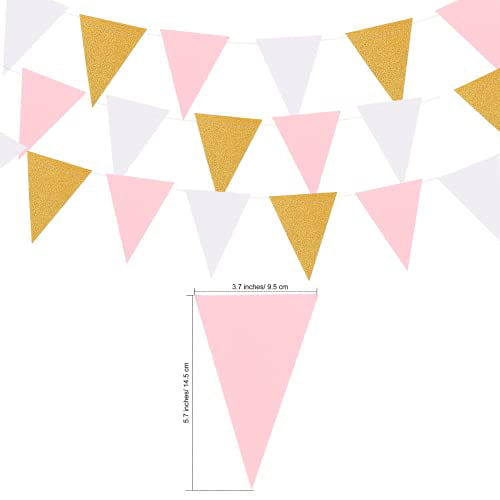 30 Feet Nautical Glitter Paper Triangle Flag,Bunting Pennant Banner for Baby 