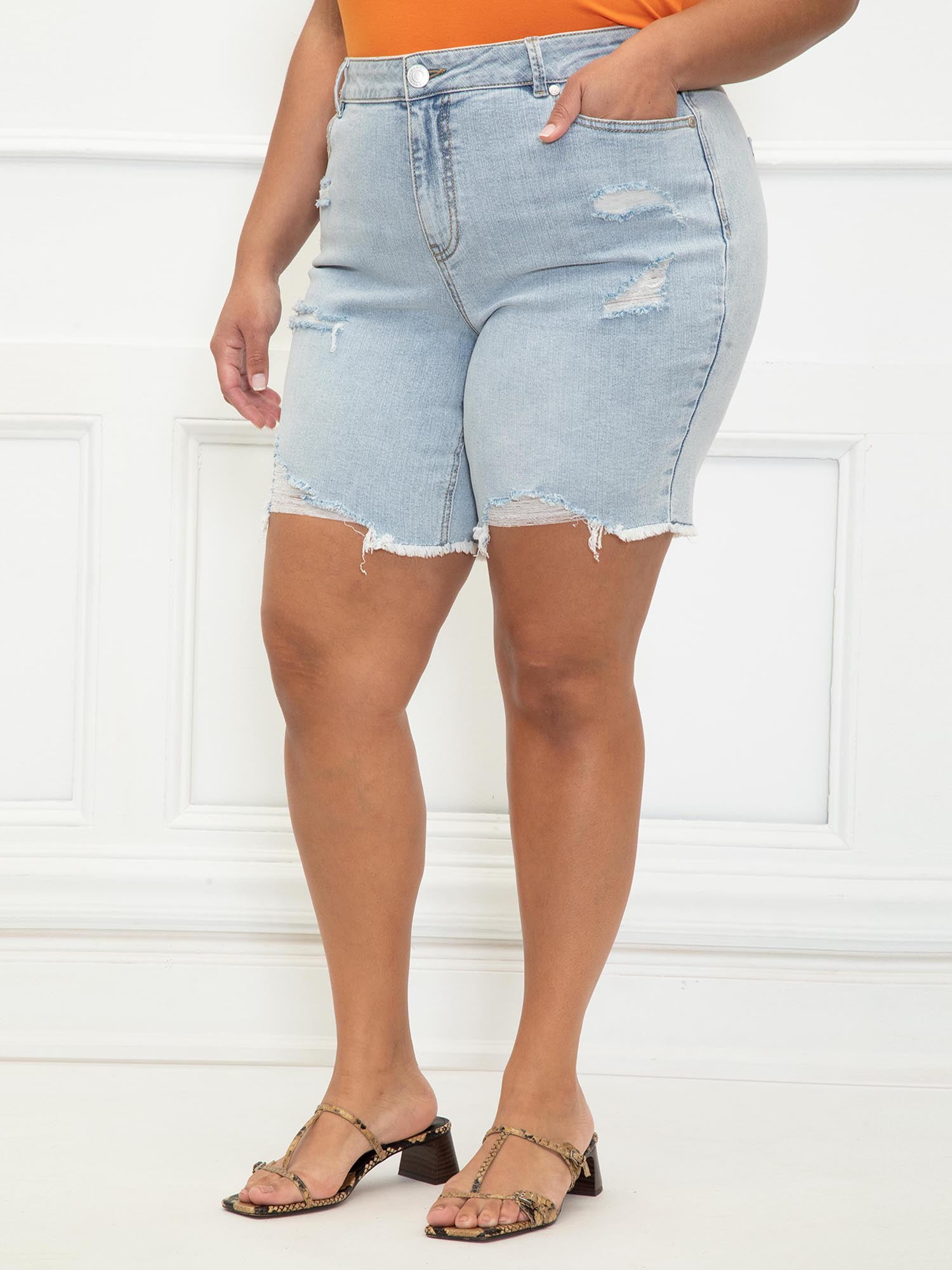 Distressed Denim Bermuda Shorts 