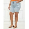 ELOQUII Elements Women's Plus Size Distressed Denim Bermuda Shorts