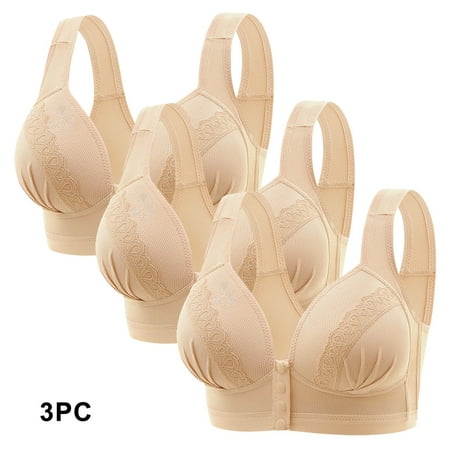 GERsome Women s Pack of 3 Assorted Color Front Closure Bras Comfort No Underwire Full Coverage Seamless Bra Convenient Snap Sleep Bra Wireless Bras for Women Plus Size Full Coverage XXXL