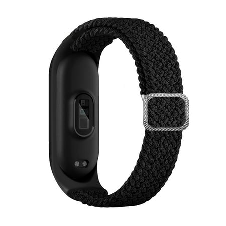 Smrinog 2Pcs Smart Wristband Adjustable Nylon Weave Strap for Xiaomi Mi Band 7 NFC 6 5 Universal Strap (Black)