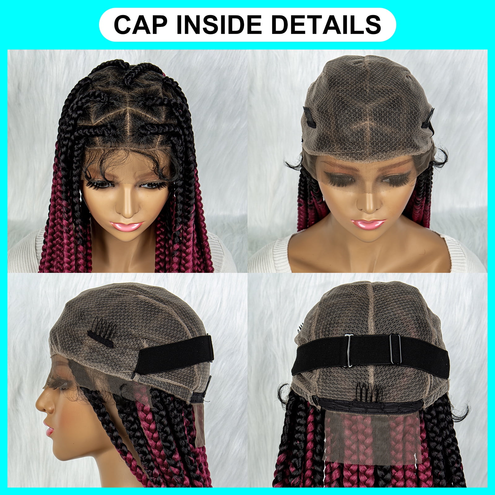 Braided Wigs for Women Full Double Lace Braided Wigs Knotless Box Synthetic Lace Front Braided Wigs Cornrow Braids with Baby Hair Handmade Braided Wigs 32 inches (OT/BUG Color)
