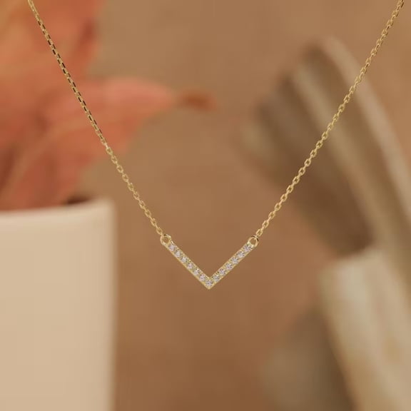 V Diamond Necklace for Women – Minimalist Pendant in 14K Yellow Gold Vermeil – Symbol of Strength, Peace & Victory – Dainty Everyday Necklace