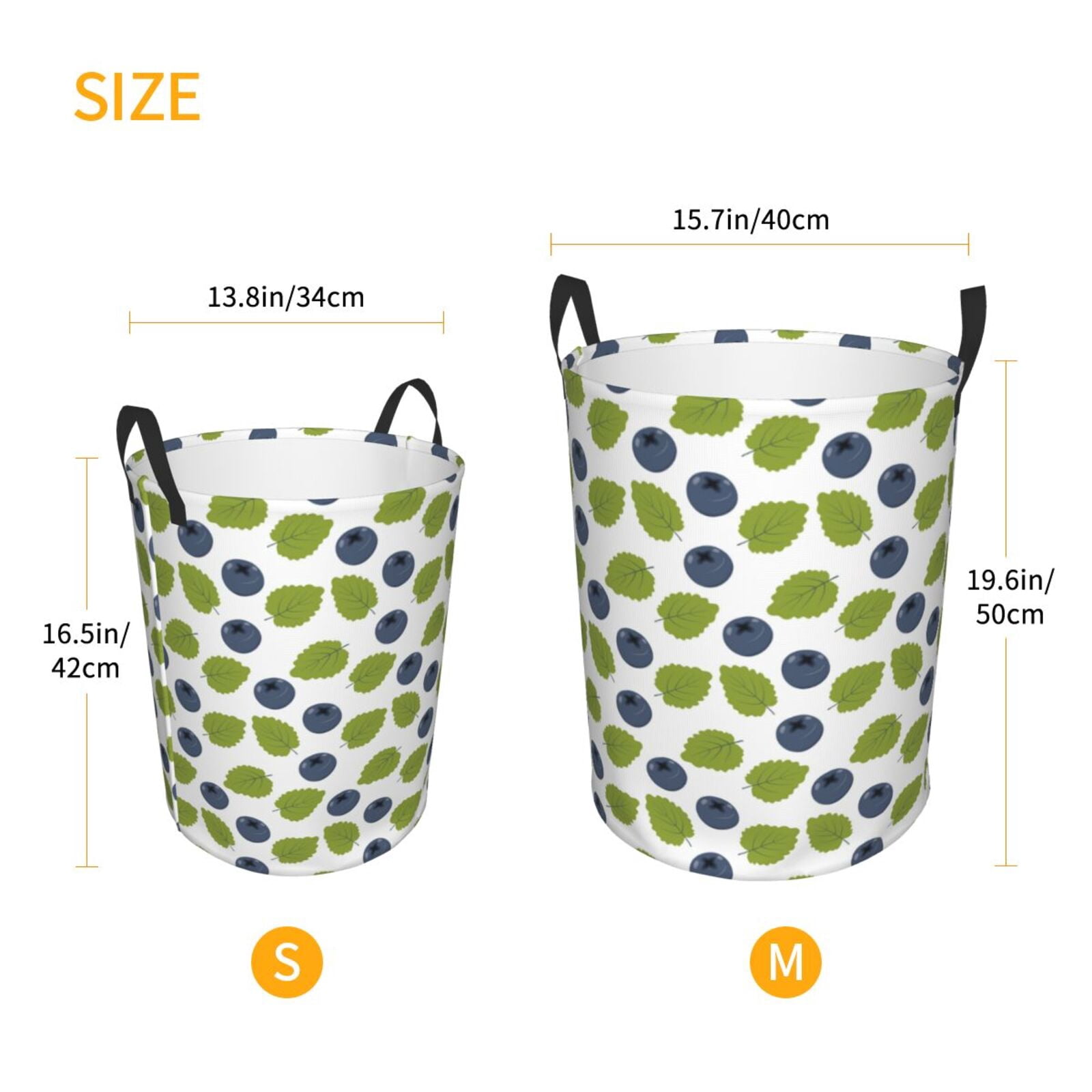Large Laundry Basket with Handles - Cute Blueberry Light Green Leaves Kids Baby Dirty Clothes Laundry Hamper for Bedroom Aesthetic