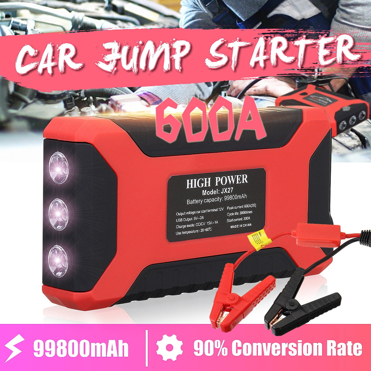 12V Portable Mini 99800mAh Car Jump Starter Engine Battery Power Bank 4