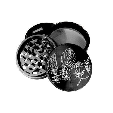 Large 100 mm 4 inch Largest Herb Grinder Spice Mill Black Anodized Aircraft Grade Premium Aluminium Laser Engraved Dried wild flower