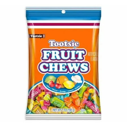 Tootsie Fruit Chews Candy, 5 Assorted Fruit Flavors, 7 oz Peg Bag (Pack of 8)