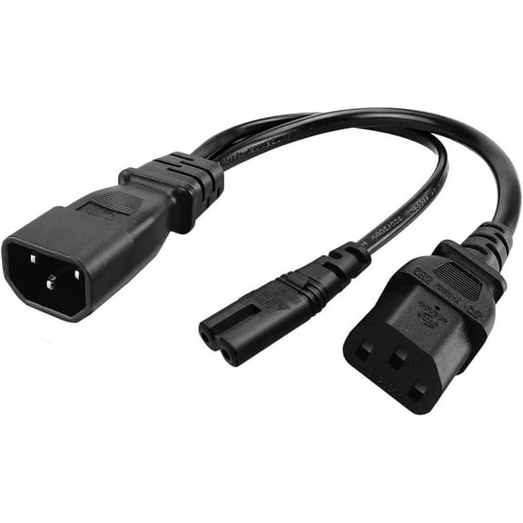 Toptekits C14 to C13 C7 Y Splitter Power Plug Cord,Single IEC 320 C14 Male to C13 C7 Female Splitter Adapter Cable Cord(C14 to C7 C13 1ft)