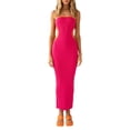thumbnail image 2 of Vestido tubo ajustado para mujer, sin tirantes, con abertura lateral y ribete de color en contraste., 2 of 7