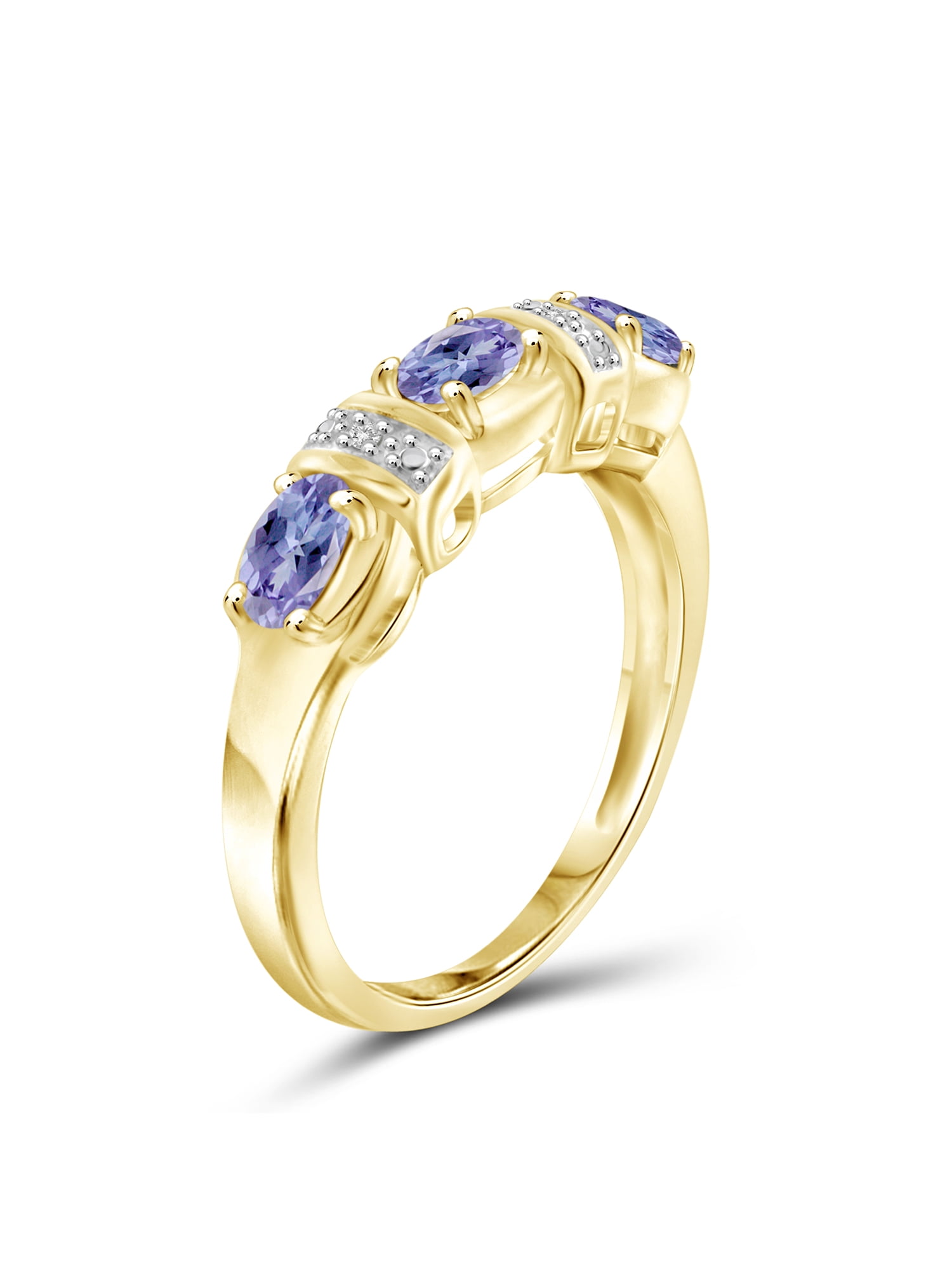 JewelersClub Tanzanite Ring Birthstone Jewelry – 0.70 Carat Tanzanite 14K Gold Plated Silver Ring Jewelry with White Diamond Accent – Gemstone Rings with Hypoallergenic 14K Gold Plated Silver Band