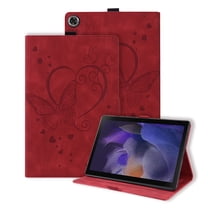 ELEHOLD for Samsung Galaxy Tab A9 Plus 11 Inch (2023) Leather Case,Embossed Butterfly Pattern Folio Flip Case Card Slots Kickstand Magnetic Clasp Shockproof Case for Samsung Tab A9 ,Red