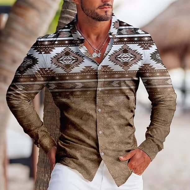 Camisas de otoño con estampado retro para hombre, camisas casuales de manga larga para hombre, camisetas con personalidad para exteriores para hombre, ropa holgada de calle para hombre