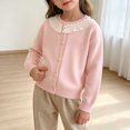 thumbnail image 3 of Jalioing Toddler Girls Sweater Cardigan Cute Lace Patchwork Long Sleeve Crew Neck Button Down Knit Cardigans 0-8 Years, 3 of 9