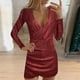 thumbnail image 2 of Vestido de fiesta elegante ajustado a la cadera con manga larga y escote en V profundo para mujer Fridja  nbo4301, 2 of 7