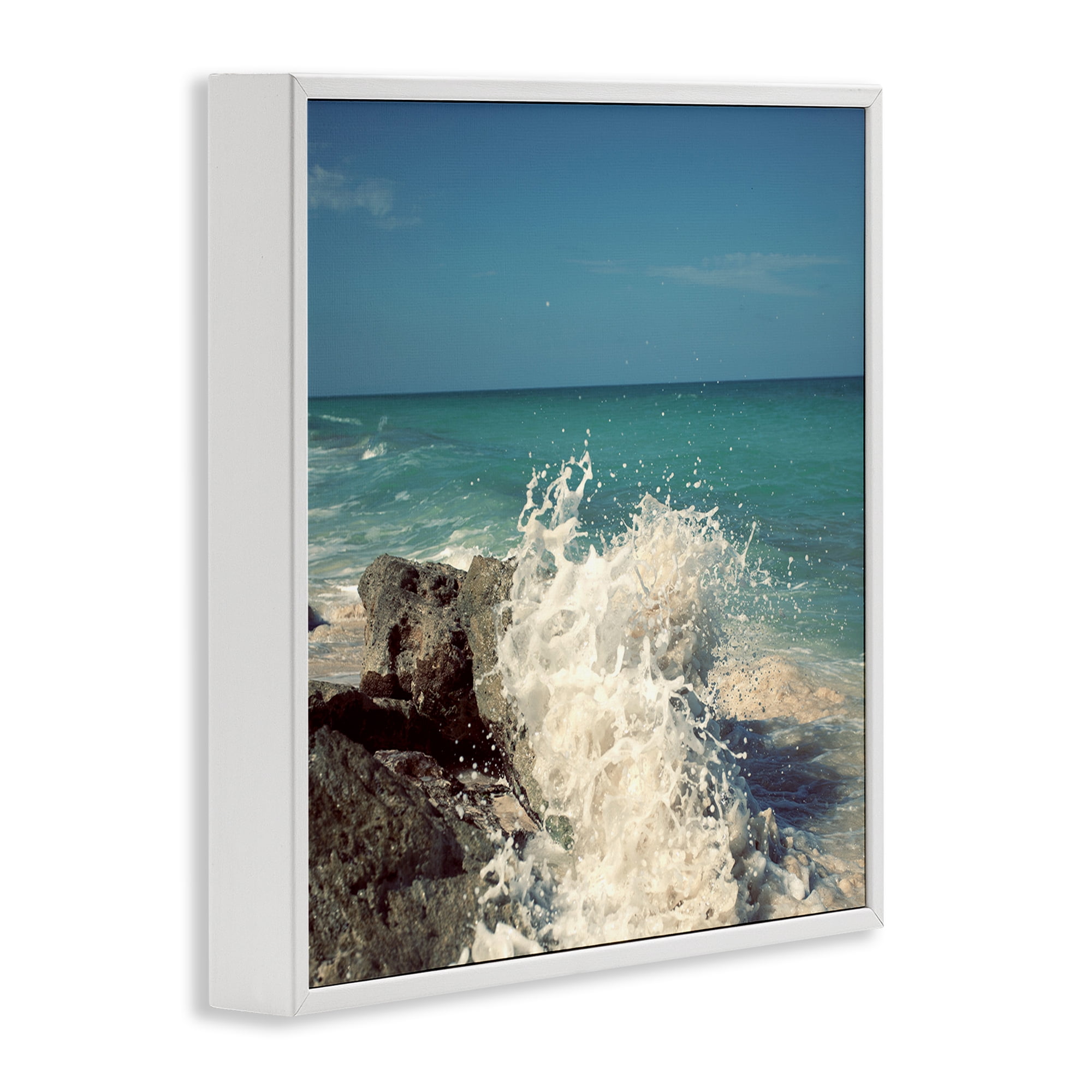 Stupell Industries Splashing Beach Spray Coastal Photography White Framed Art Print Wall Art, 12 x 12