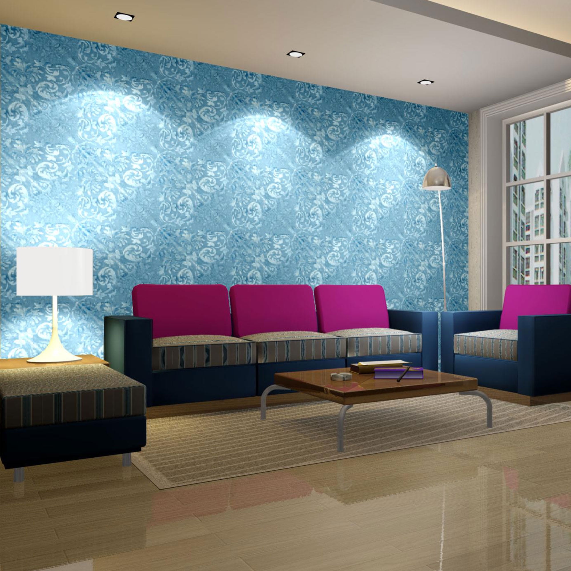 Pack of 4 Blue 3D Wall Panels 11.8" x 11.8" Selfstick