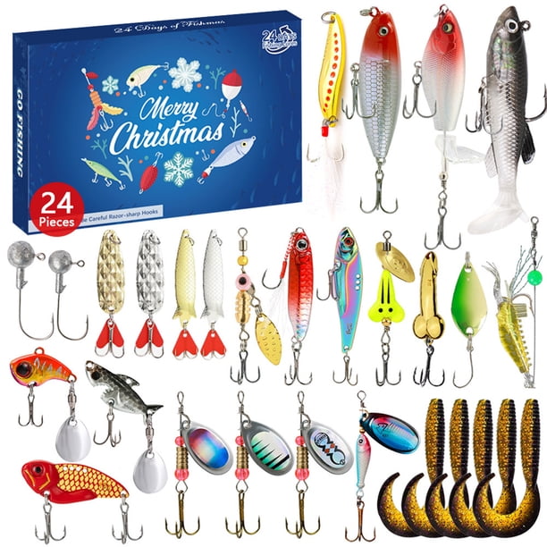 Calendario De Adviento De Pesca 2024 – 24 Señuelos Para Pescadores, Caja De Aparejos Con Cebos Para Agua Dulce Y Salada, Regalo De Navidad Para Hombres Y Adolescentes