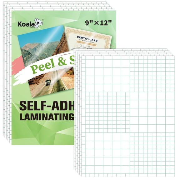 Koala Self Adhesive Laminating Sheets 9" x 12" Self Seal Clear Laminating Sheets Protector Waterproof Glossy No Machine Needed 10 Sheets 8.5x11 Letter Size for Stickers, Photos