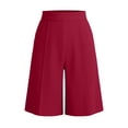 thumbnail image 4 of Women Shorts Denim Women's Dressy Bermuda Shorts, High Waist Knee Length Pants with Pockets, Summer Office Work Shorts Red S, 4 of 8