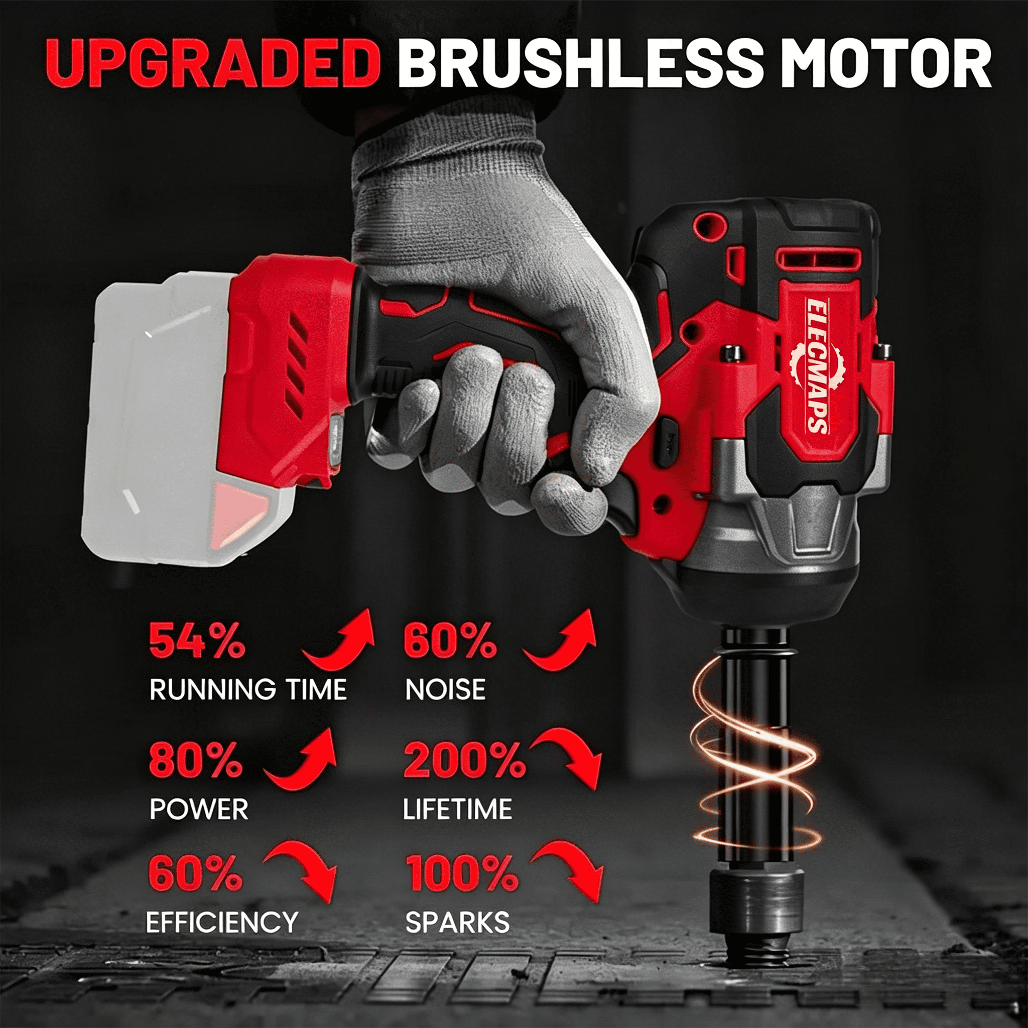 ELECMAPS 1/2 Inch Cordless Impact Wrench Set, 600N.m Brushless 4-Speed, 3-in-1 Function Compatible with Milwaukee M18 Batteries (Tool Only)