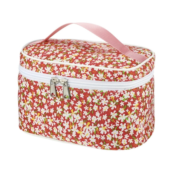 1 Pc Lady Portable Peony Travel Cosmetic Bag for Vacation Business Travel Red Polyester