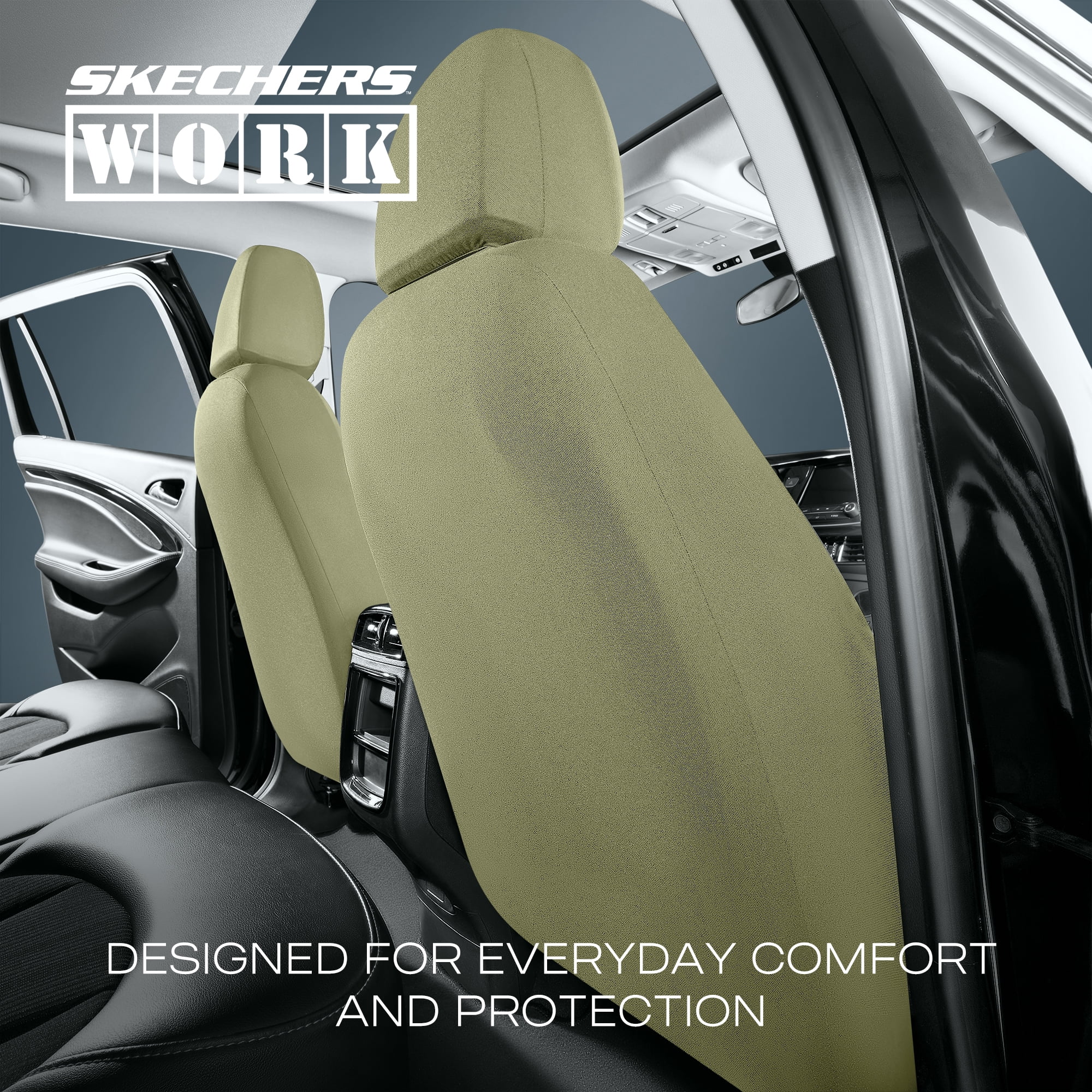 Skechers Car Seat Cover Leather  Front Seat Cover Universal Fit For Most Cars, SUVs and Vans(Tan Color)