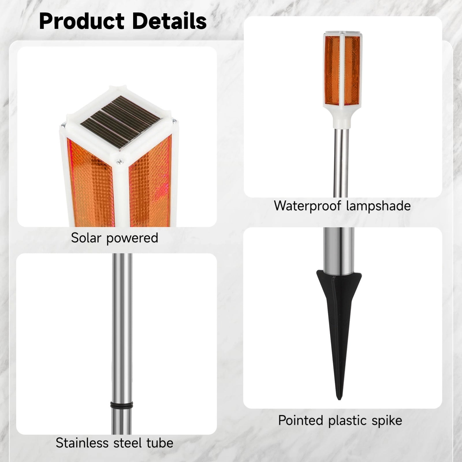 5 Pack Solar Driveway Marker Lights - Orange LED Path & Roadside Warning Lights on Stakes, Outdoor Solar Powered for Easy Installation
