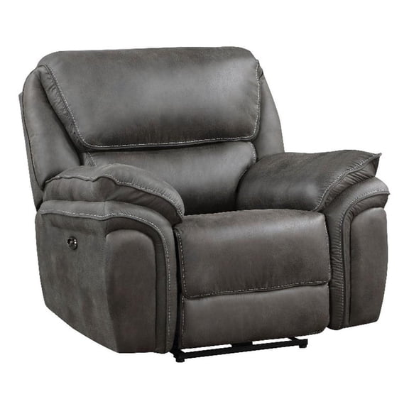Tony 40 Inch Power Recliner Chair- Gray Microfiber- Solid Wood- USB Port