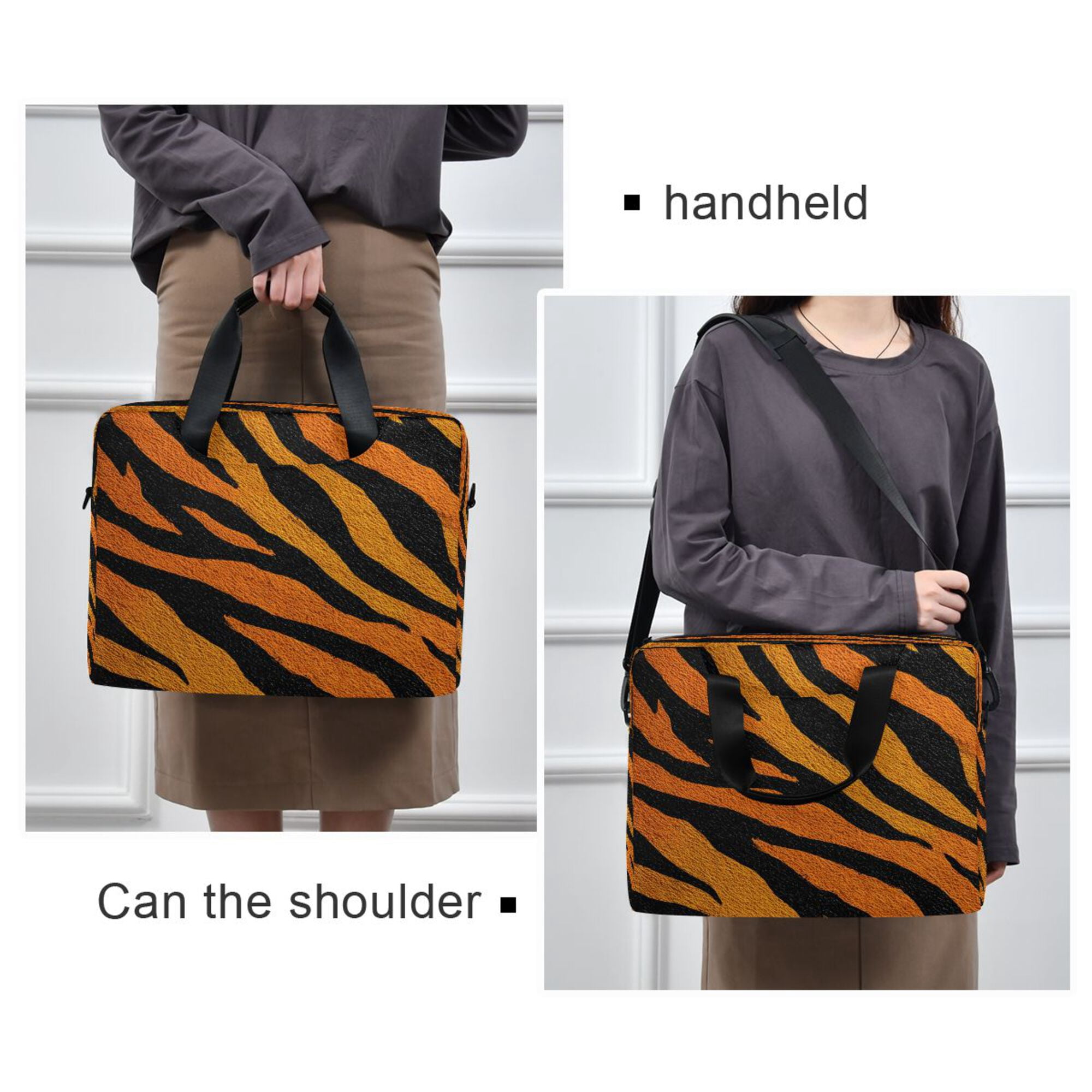 16" Laptop Briefcase, Detachable Anti-Slip Shoulder Strap, Multi-Compartment Work Travel Bag Bright Amber Tiger Stripes