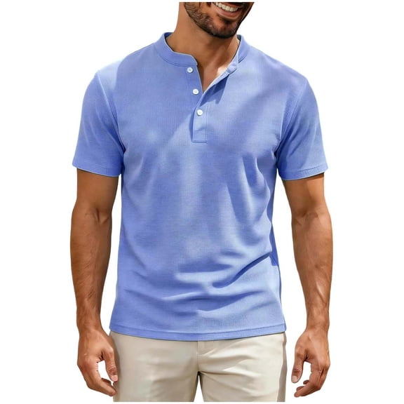 biudgviw Men's Henley Short Sleeve Shirt Casual Stylish Summer Tee Tops Comfy Textured Button T-Shirt for Everyday Wear