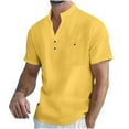 thumbnail image 2 of Fnnxeal Mens Casual Button Down Shirts, Summer Shirt for Men Men's Shirt with Short Sleeves Henley Solid Breathable Shirts Yellow L, 2 of 3