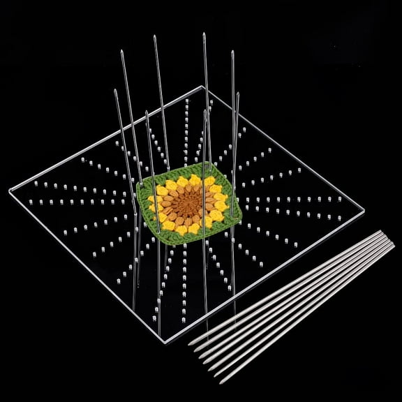 Crochet Blocking Board Clear Acrylic Blocking Boards with Stainless Steel Pins for Granny Squares Lovers Gifts for Making Cushions Scarves Hats Headbands Shawl 11.8x11.8