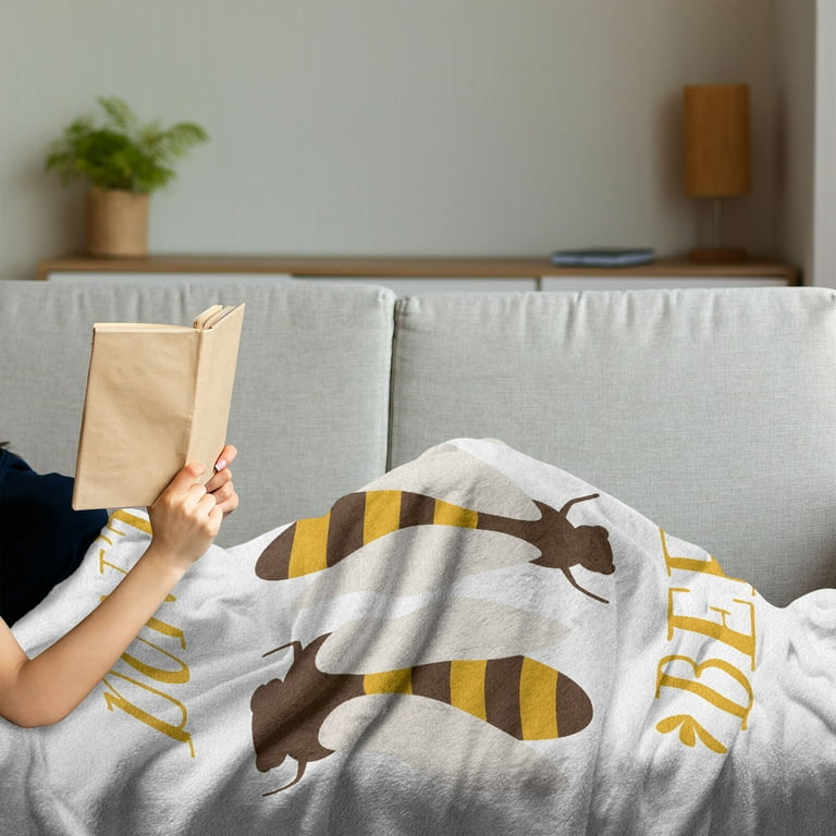 Honey Bee Soft Flannel Fleece Throw Blanket, Don't Worry Bee Happy