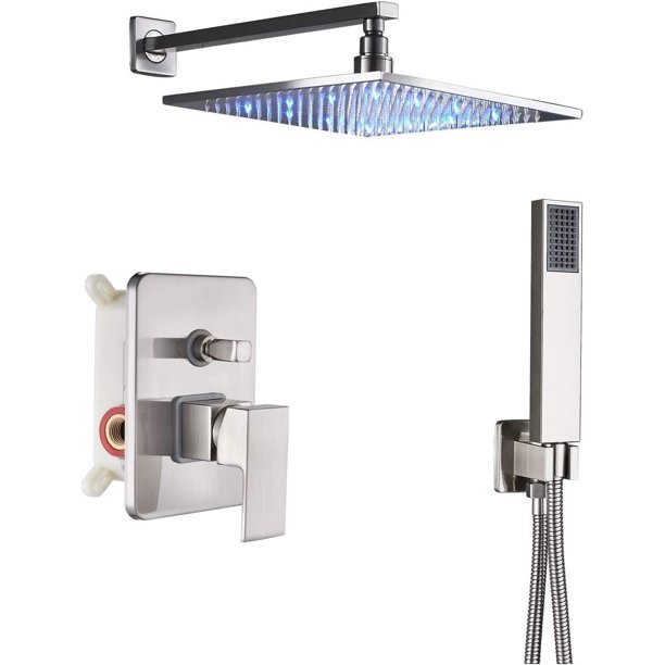 CES Rain Shower Fixture System Wall Mount 8 Inch LED Rainfall Shower ...