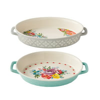 2-Set The Pioneer Woman Sweet Romance Blossoms Oval Ceramic Bakers