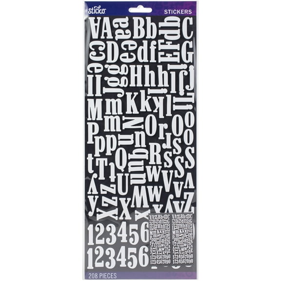 Sticko Alphabet Stickers - 208/Pkg-Foam - Dimensional - White