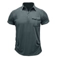 thumbnail image 1 of pstuiky camisetas de manga corta para hombre, Blusa de manga corta con cuello vuelto y botones transparentes y encaje calado para hombre camisas casuales para hombre l, 1 of 4