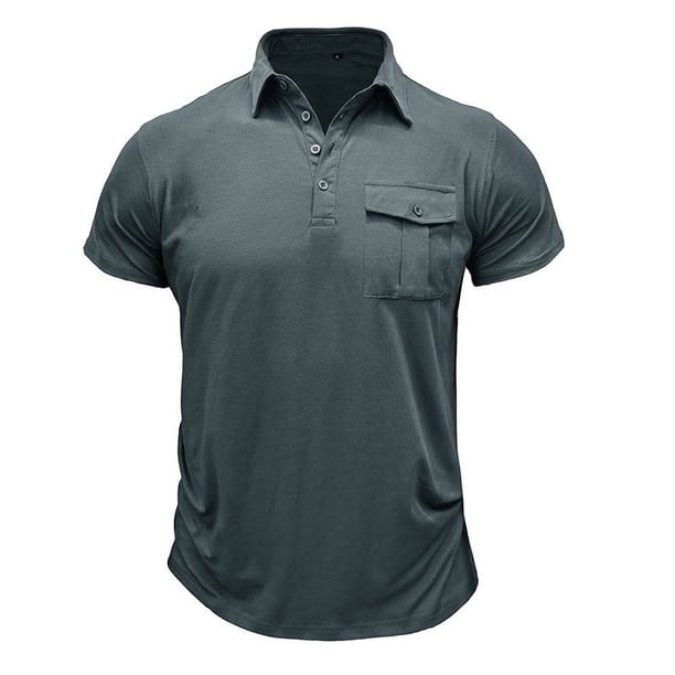 pstuiky Camisa de manga corta para hombre, Blusa de manga corta con cuello vuelto y botones transparentes y encaje calado para hombre ropa de hombre m