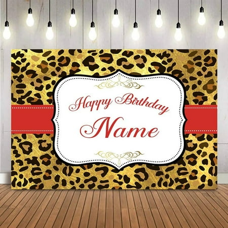Image of Leopard Texture Happy Birthday Backdrop Customize Name DIY Photo Background Africa Women Girl Birthday Party Decoration Supplies