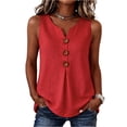 thumbnail image 2 of Tank Tops for Women Cotton Linen Button V Neck Sleeveless Shirts Casual Summer Gauze Boho Tops Beach Western Shirts Red XL, 2 of 6