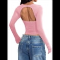 thumbnail image 3 of Camisas de Cuello Cuadrado para Mujer, Camisetas de Larga Ajustadas para Salir Rosa M, 3 of 7