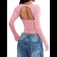 thumbnail image 3 of Camisas de Cuello Cuadrado para Mujer, Camisetas de Larga Ajustadas para Salir Rosa XL, 3 of 7