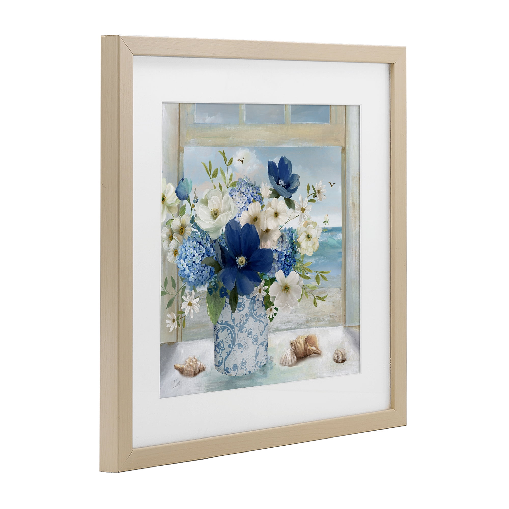 Stupell Industries Seaside Blue & White Arrangement Birch Framed Print Under Glass, design by Nan