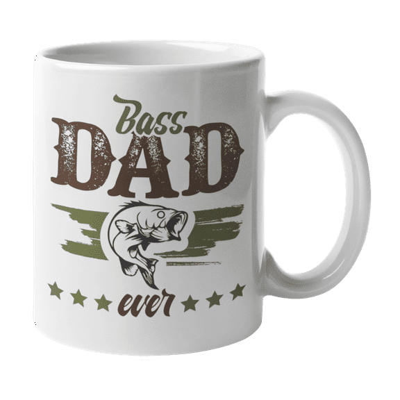 Bass Dad Ever, Fathers Day Fishing Coffee & Tea Gift Mug from Son or Daughter (11oz)