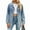 Light Blue, variant on Jean Jackets for Women Trendy Button Down Denim Trucker Jackets Long Sleeves Frayed Hem Shacket Jacket Pink L