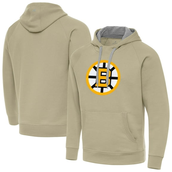 Men's Antigua Khaki Boston Bruins Victory Pullover Hoodie
