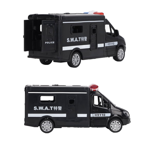 Suodoka Kids Vehicle Toy 4 Door Opening Simulated Pull Back Alloy Car Model with Sound Light for Boys Girls L Special Police Vehicle