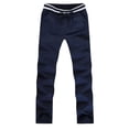 thumbnail image 3 of Boys Solid Casual Pull On Chino Pants Elastic Drawstring Waist Straight Leg School Uniform Trousers Kids Loose Fit Flat Woven Pants for Daily School Weekend Wear(Navy,7-8 Years), 3 of 9